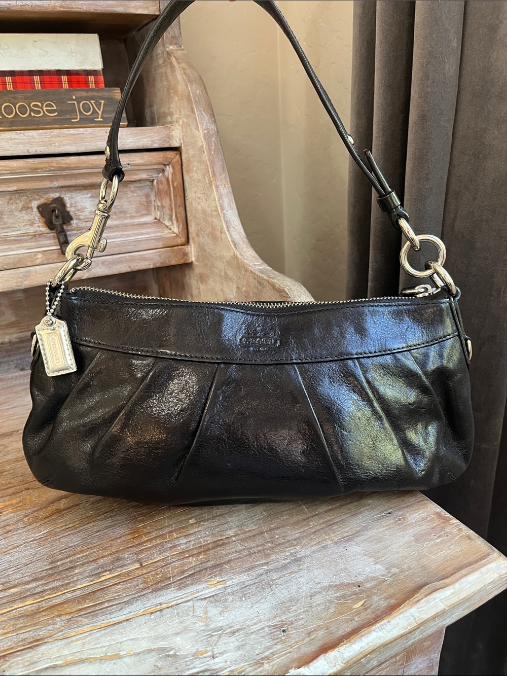 🖤 Coach Vintage Black Leather Bag Y2K Silver Hardware Shoulder Hand Bag Purse